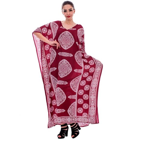 COPY - Plus Size Long Dress Caftan Red Wine Casual Maxi - Picture 3 of 7